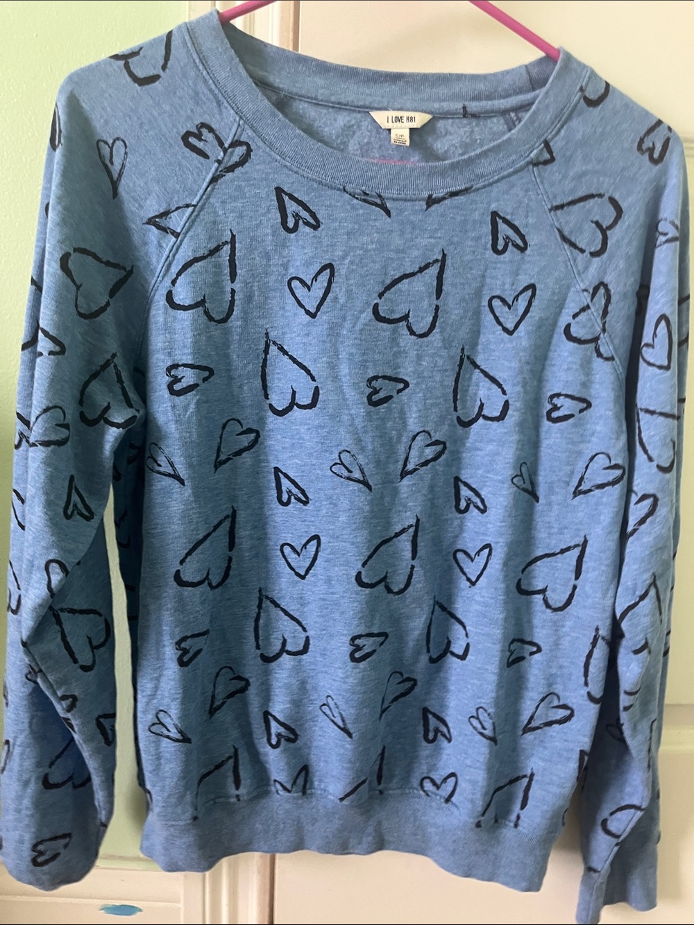 Forever21 Light Blue Heart-Print Crew Sweatshirt